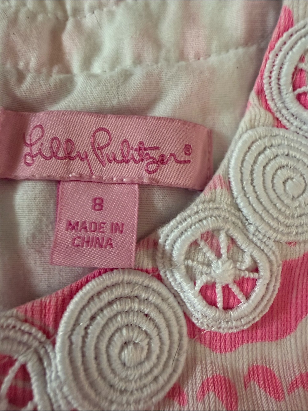 Lilly Pulitzer Pink and White Girls' Dress with Embroidered Trim